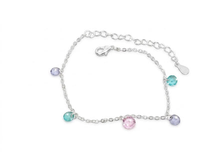 Pulseira Delicada com Gotas Coloridas Pendentes