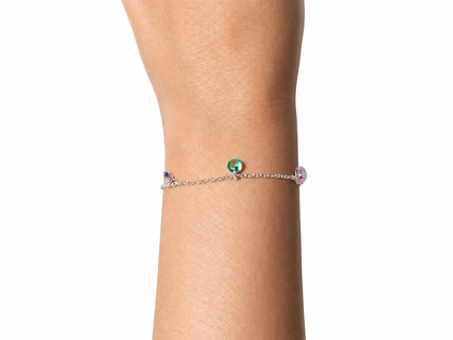 Pulseira Delicada com Gotas Coloridas Pendentes
