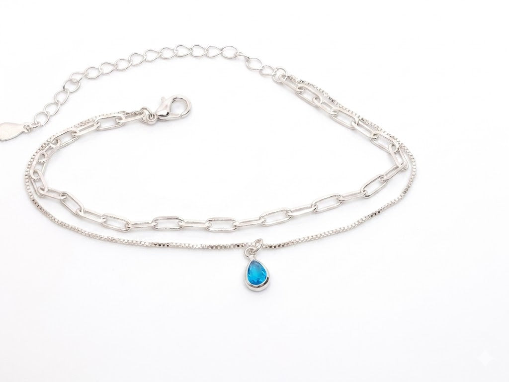 Pulseira Dupla Delicada com Pingente Gota em Bisel