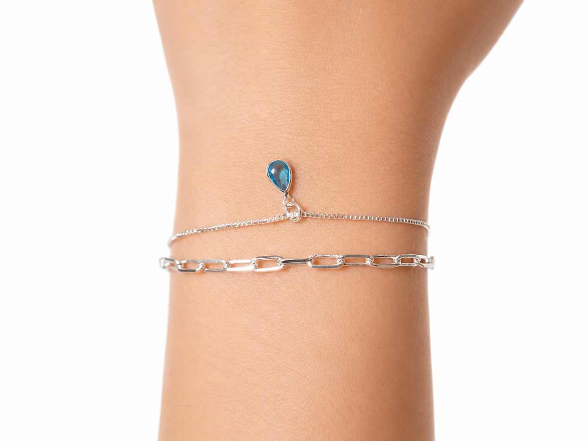 Pulseira Dupla Delicada com Pingente Gota em Bisel